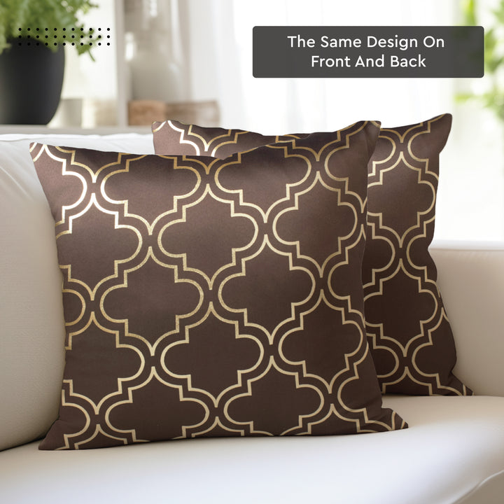 Blackout Polyester Trellis Coffee Cushion Cover (Pack of 2)