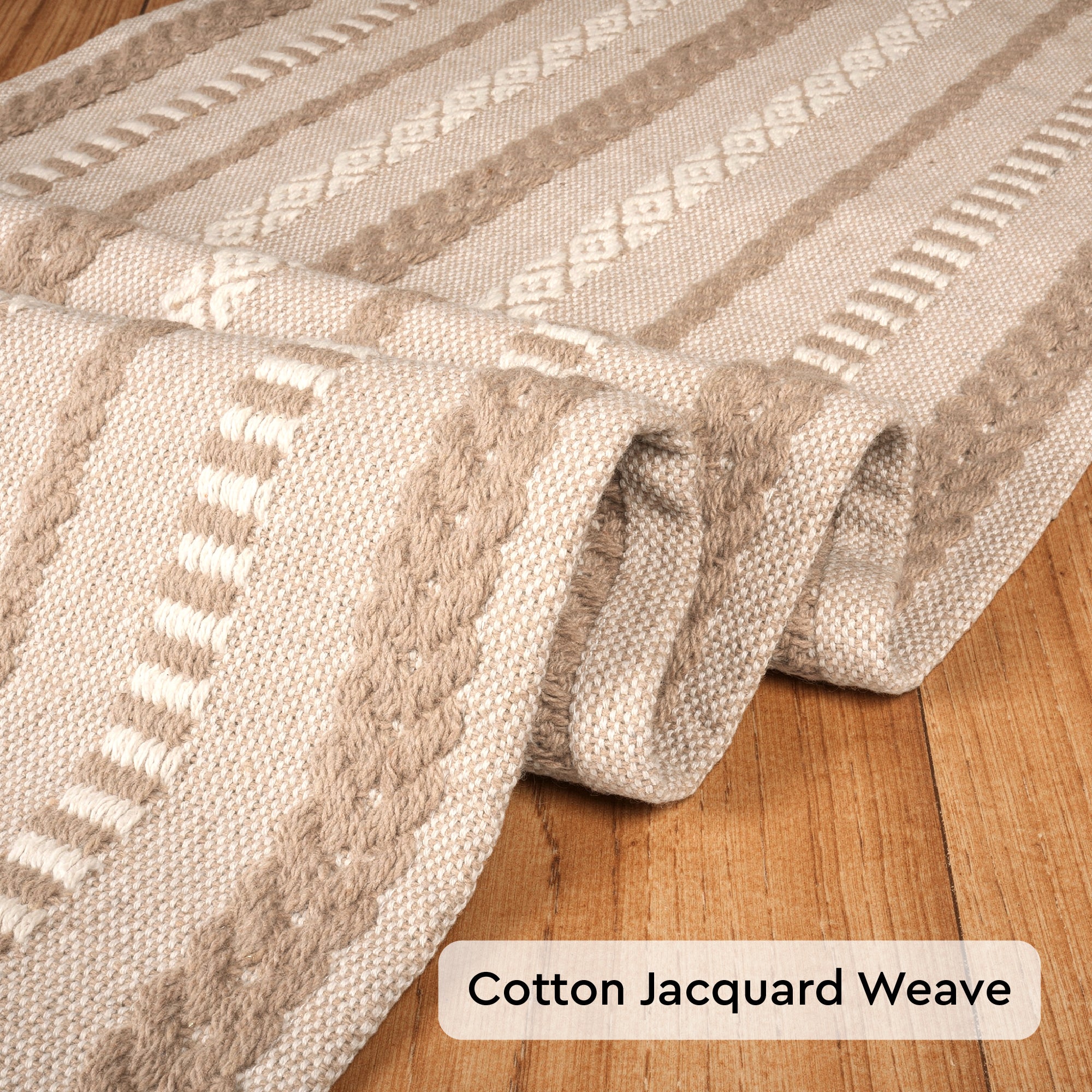 Cotton Jacquard Beige Table Runner (Pack of 1)