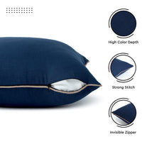 Cotton Navy+Beige Cushion Cover (Pack of 2)