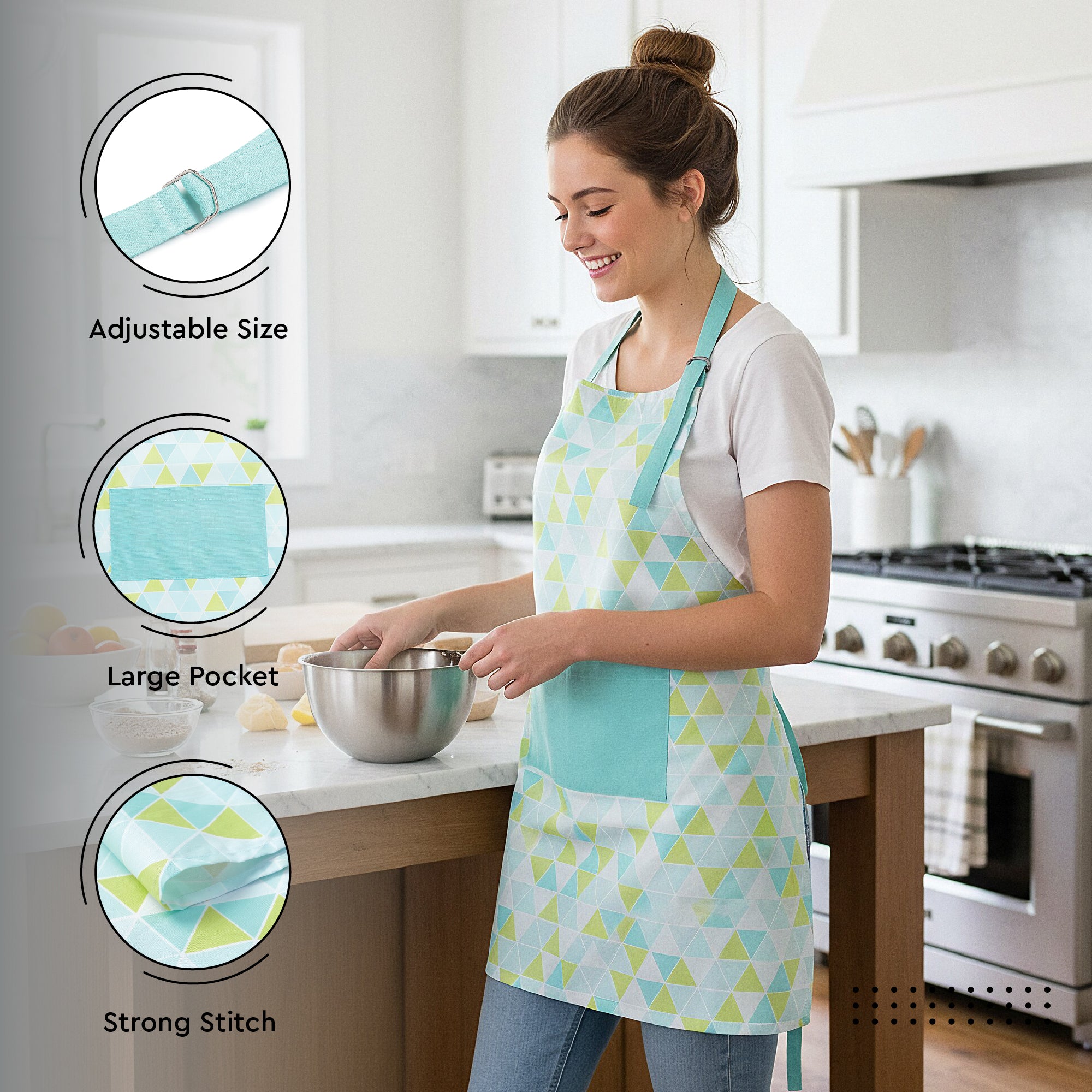 Printed Cotton Triangles Aqua Apron (Pack of 1)