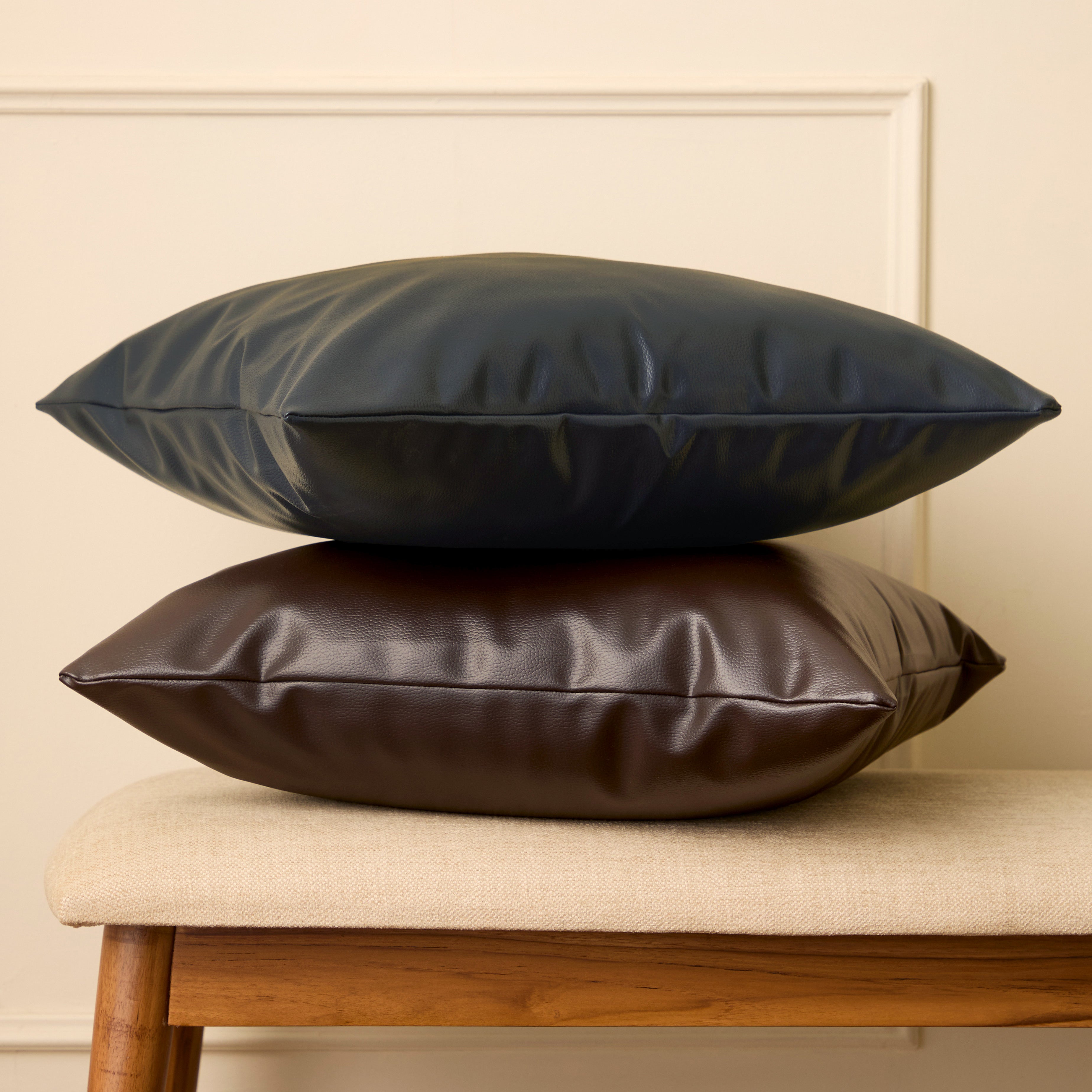 PVC Leather Navy Blue Cushion Cover (Pack of 1)