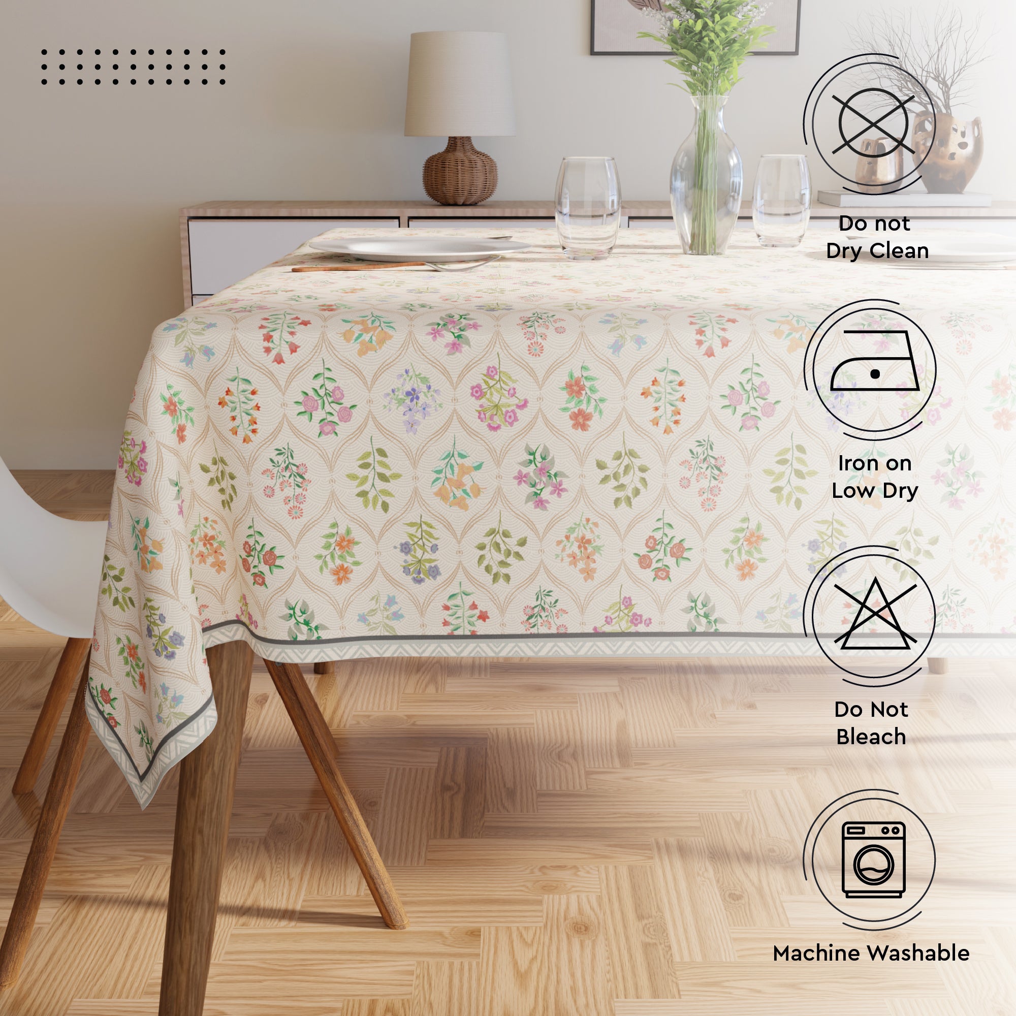 Polyester French Beige Printed Table Cloth (Pack of 1)
