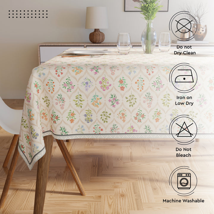 WR Spun Polyester French Beige Printed Table Cloth (Pack of 1)