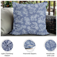 Chambray Cotton Floral Blue Cushion Cover (Pack of 2)