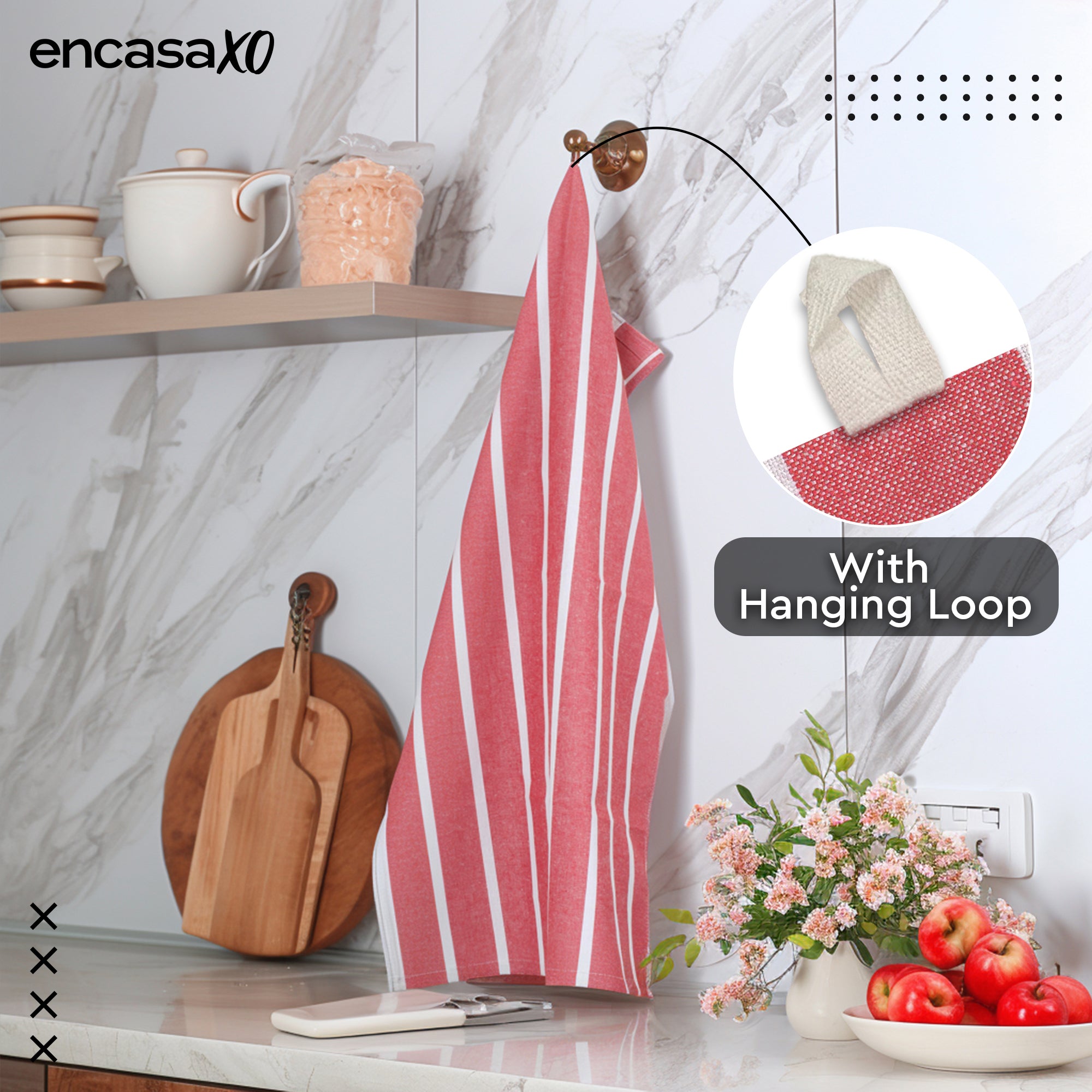 Cotton Roma Red Stripes Kitchen Towel (Pack of 4)