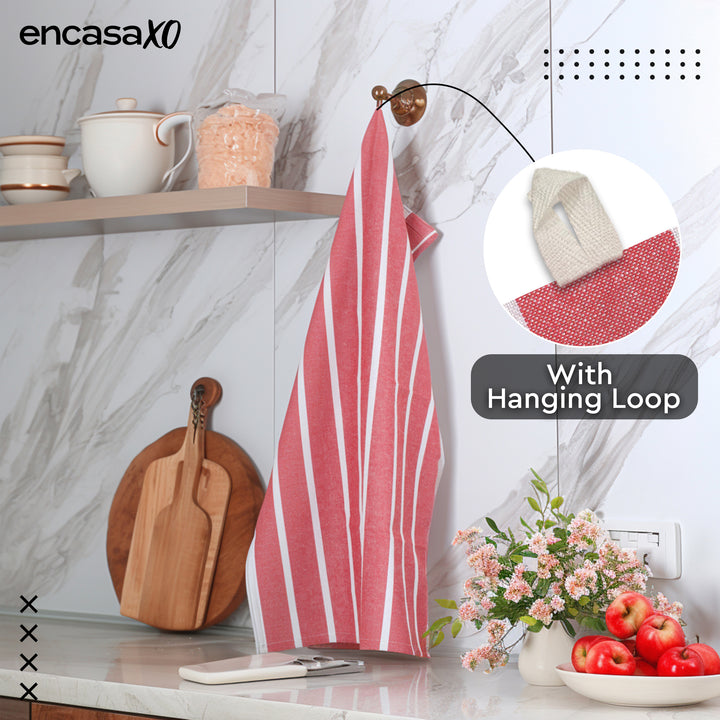 Cotton Roma Red Stripes Kitchen Towel (Pack of 4)