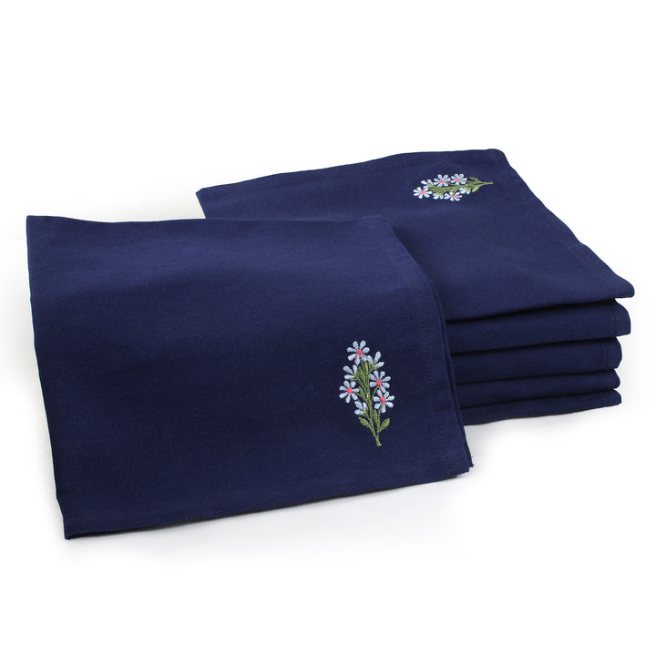Cotton Scotch Blue Flower Table Napkin (Pack of 6)