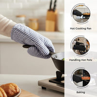 Cotton Ticking Navy Blue Apron + Oven Glove + Pot Holder (Pack of 3)