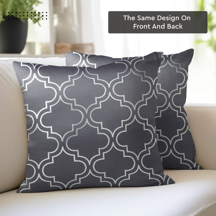 Blackout Polyester Trellis Grey Cushion Cover (Pack of 2)