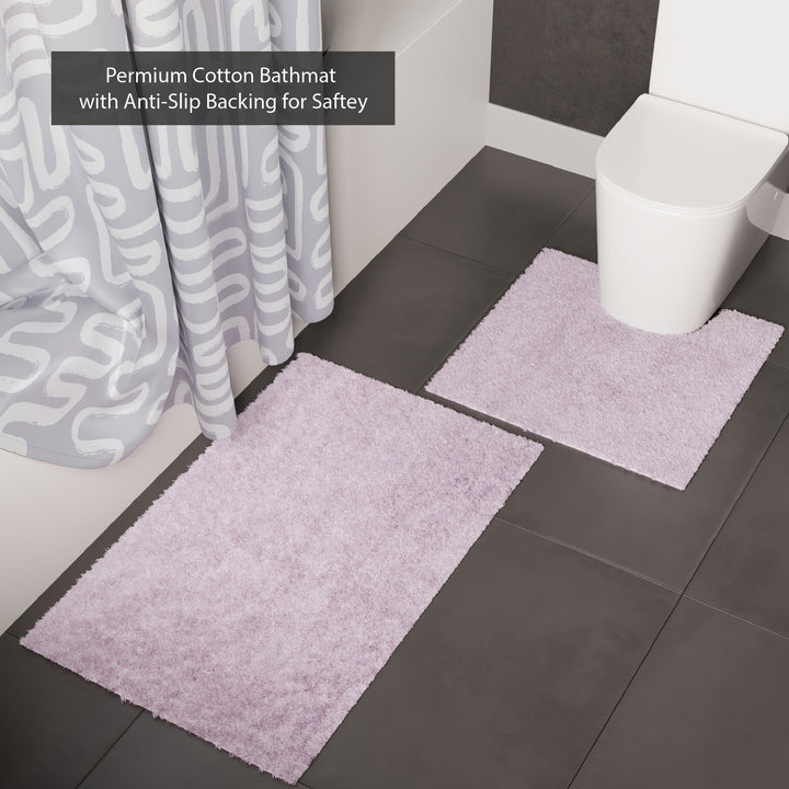 Polyester Maze Grey Combo Shower Curtain + Bathmat (Pack of 3)