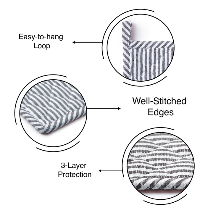 Cotton Ticking Navy Blue Pot Holders (Pack of 2)