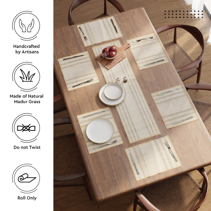 Madur Kathi Beige Table Runner+Placemat (Pack of 7)