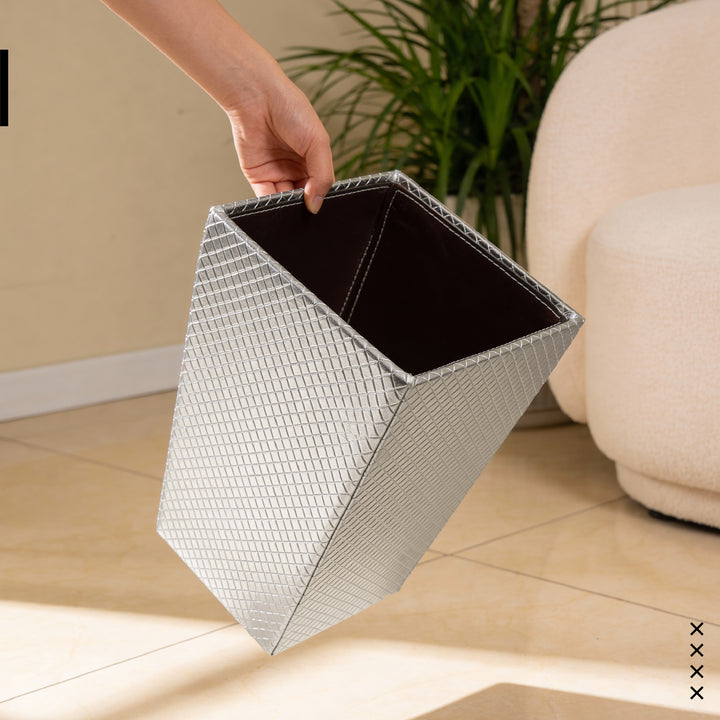 PU-Leather Silver Leather Dustbin