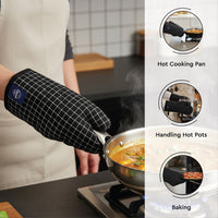 Cotton Butcher Checks Black Apron + Oven Glove + Pot Holder (Pack of 3)