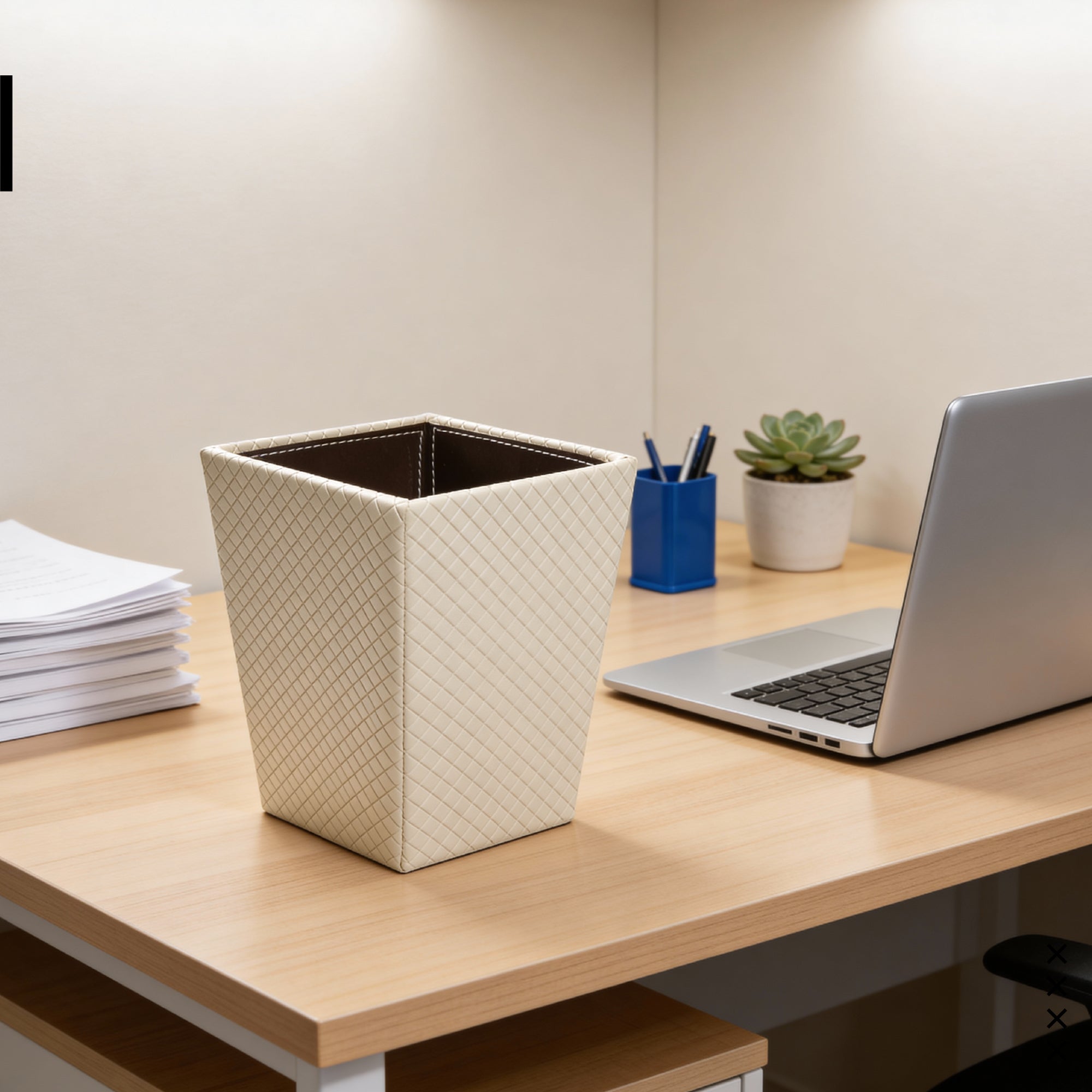 PU-Leather Cream Leather Dustbin