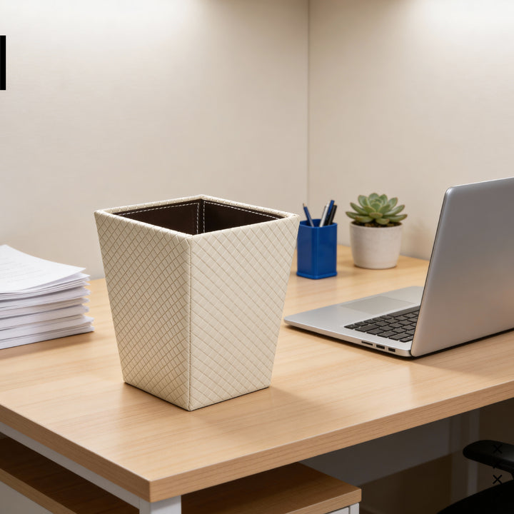 PU-Leather Cream Leather Dustbin