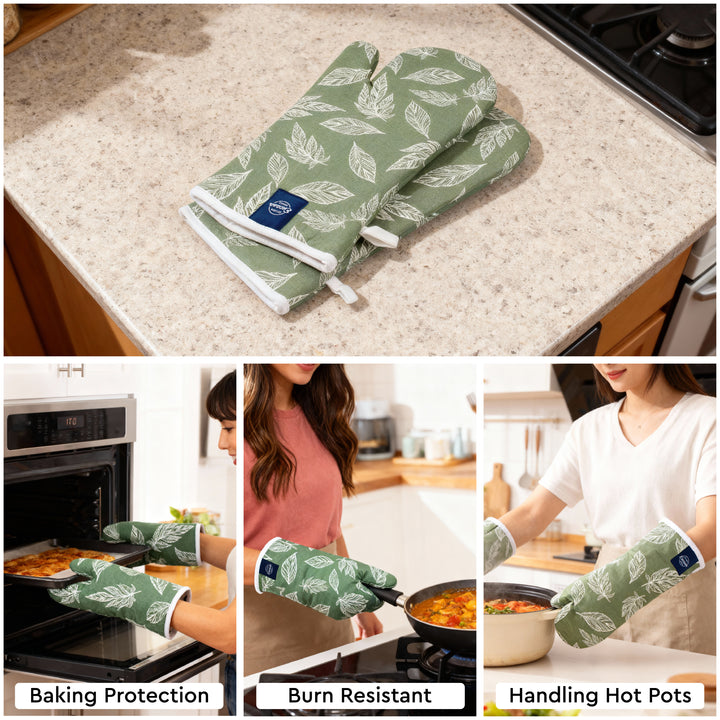 20s Sheeting Big Leaf Green Oven Gloves (Pack of 2)