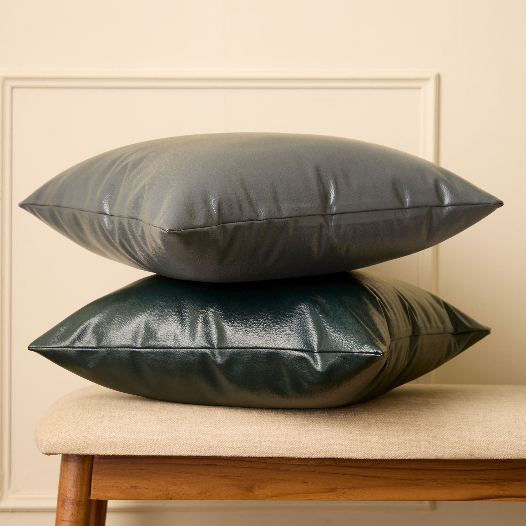 PVC Leather Dark Grey Cushion Cover (Pack of 1)