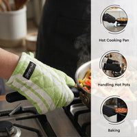 Cotton Franca Lime Stripes Apron + Oven Glove + Pot Holder (Pack of 3)