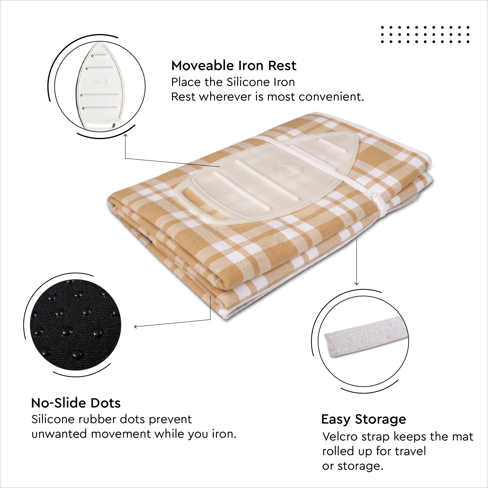 Cotton Franca Beige Checks Luxury Antiskid Ironing Mat (Pack of 1)