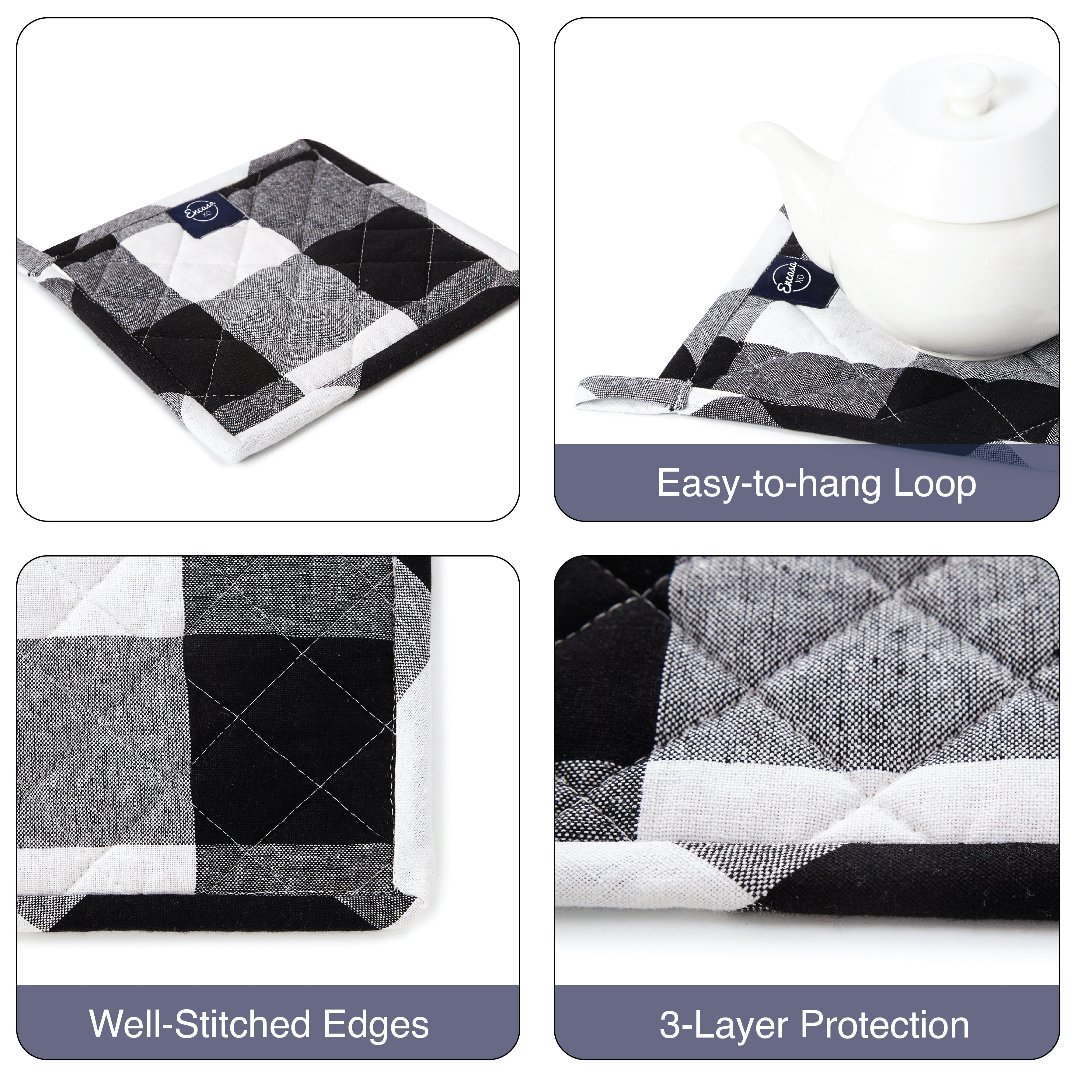 Cotton Buffalo Black Checks Pot Holders (Pack of 2)