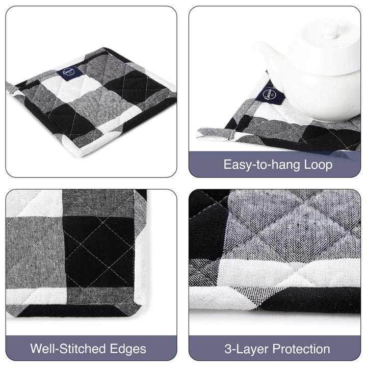 Cotton Buffalo Black Checks Pot Holders (Pack of 2)
