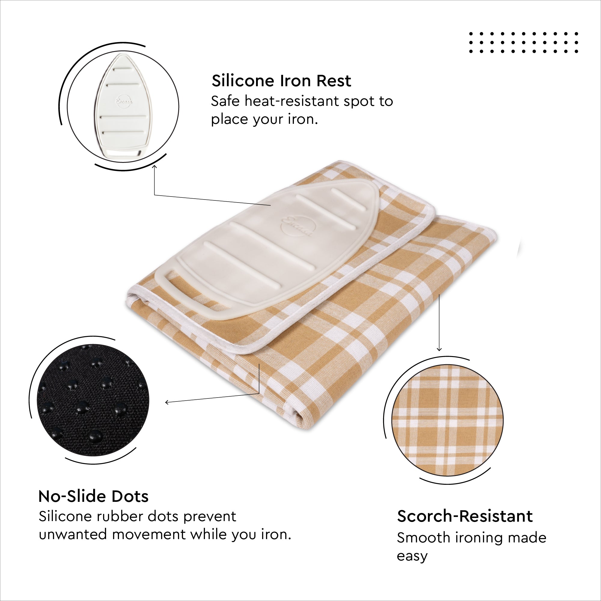 Cotton Franca Beige Checks Luxury Antiskid Ironing Mat (Pack of 1)