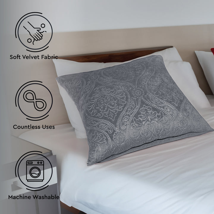 Embossed Velvet Grey Cushion Cover (Pack of 2)
