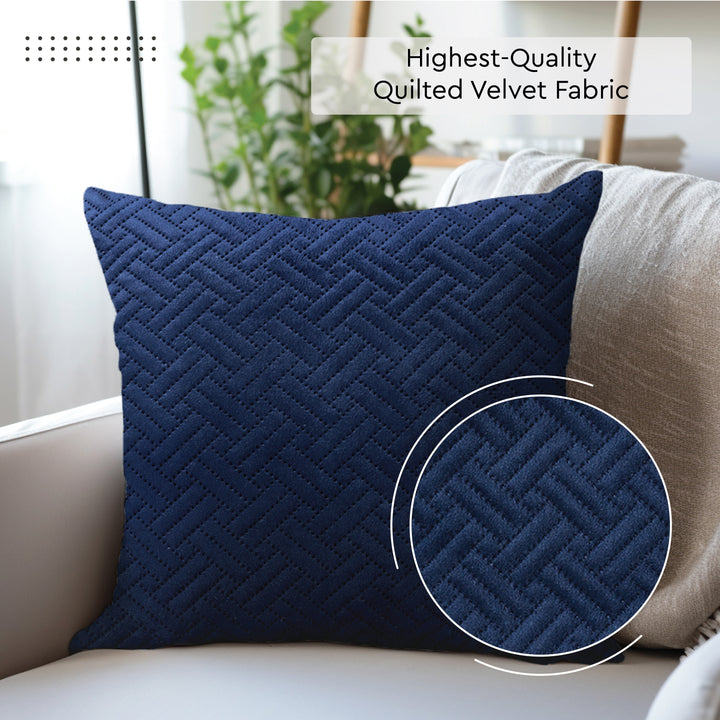 Quilted Velvet Navy Blue Cushion Cover (Pack of 2)
