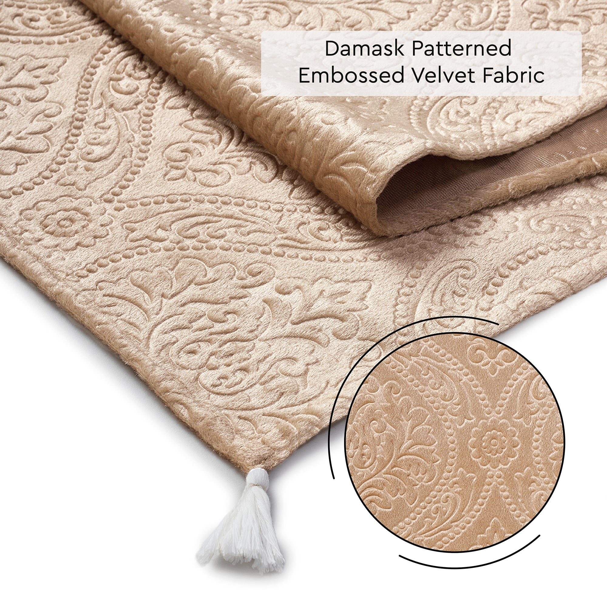 Embossed Velvet Beige Table Runner