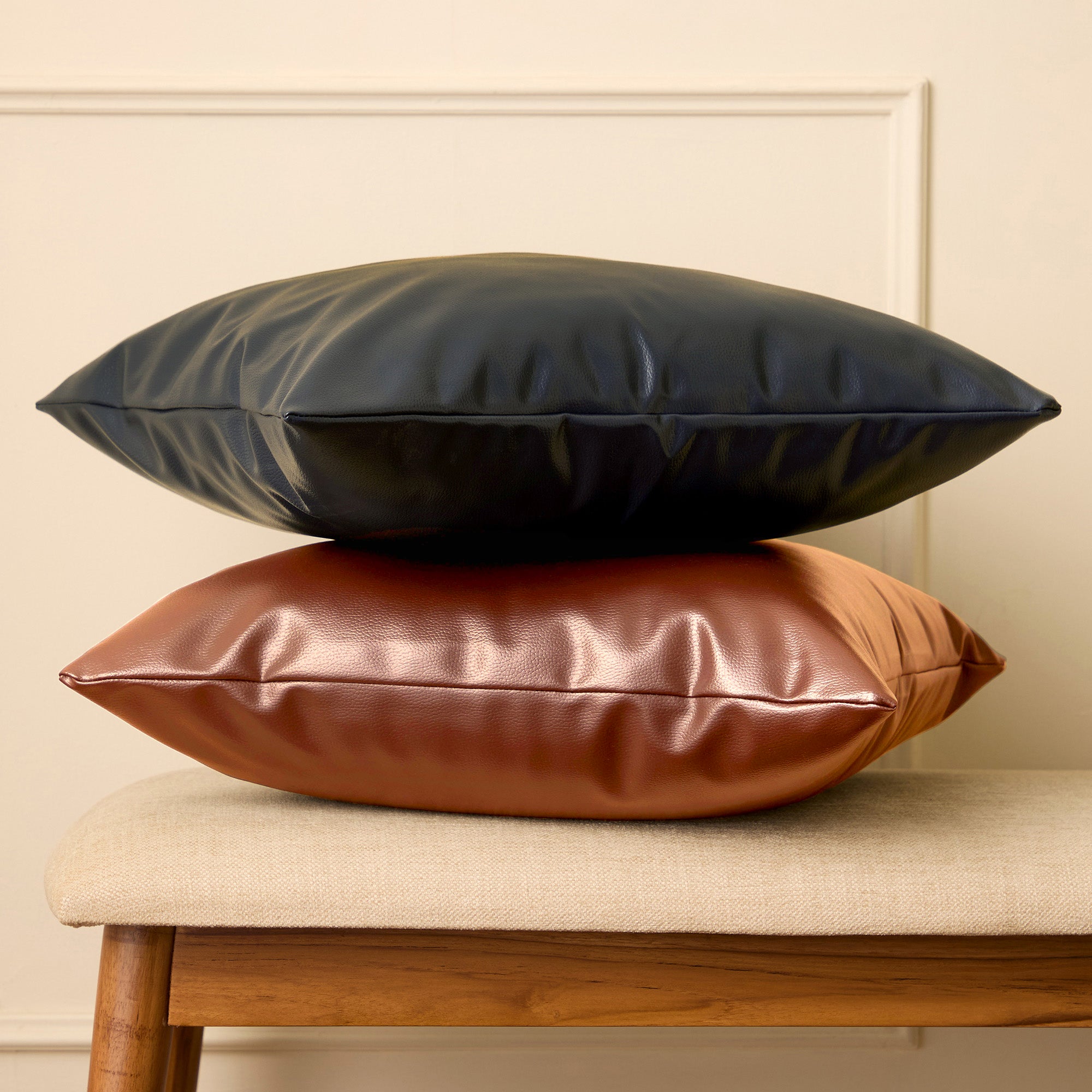 PVC Leather Tan Cushion Cover (Pack of 2)