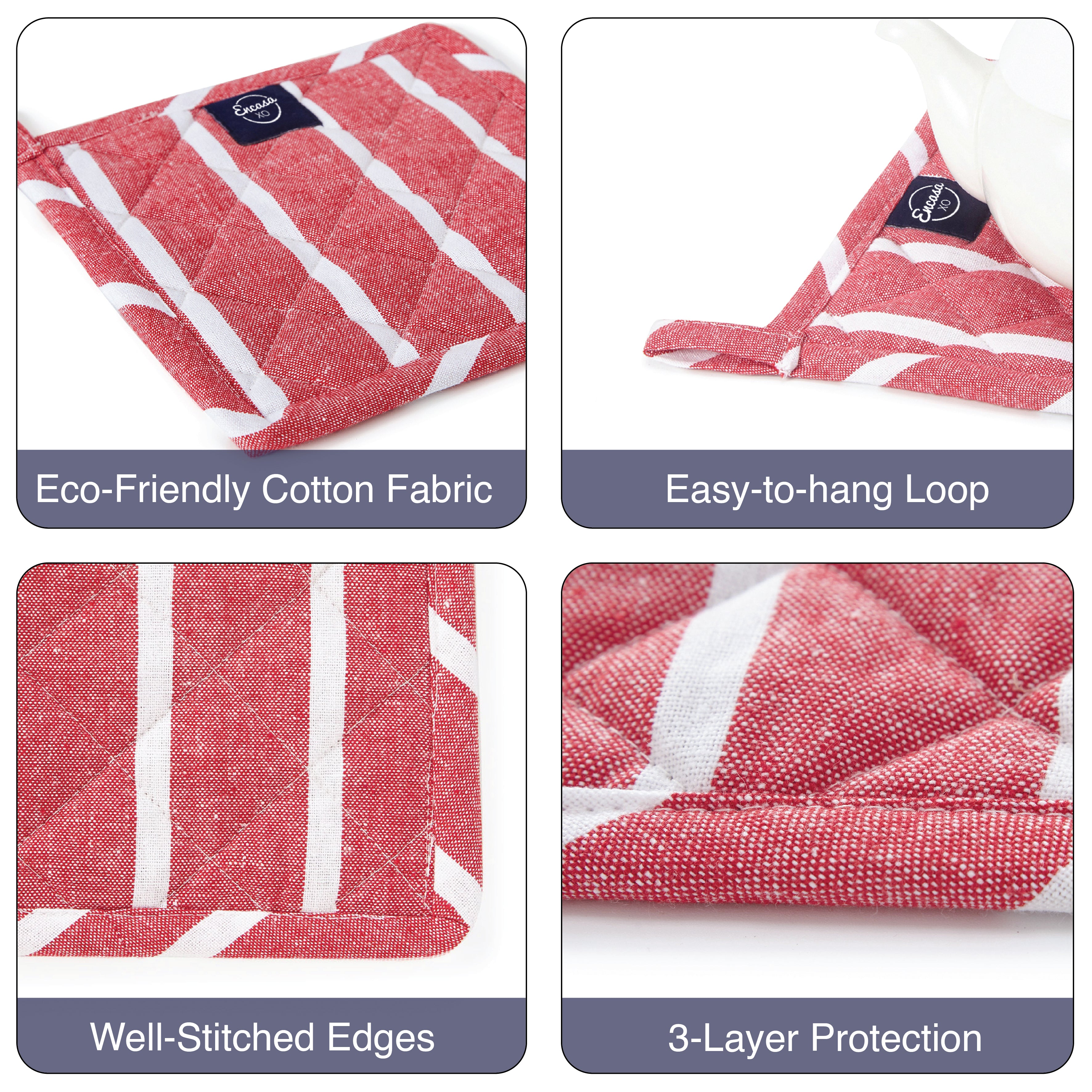 Cotton Roma Red Stripes Pot Holders (Pack of 2)