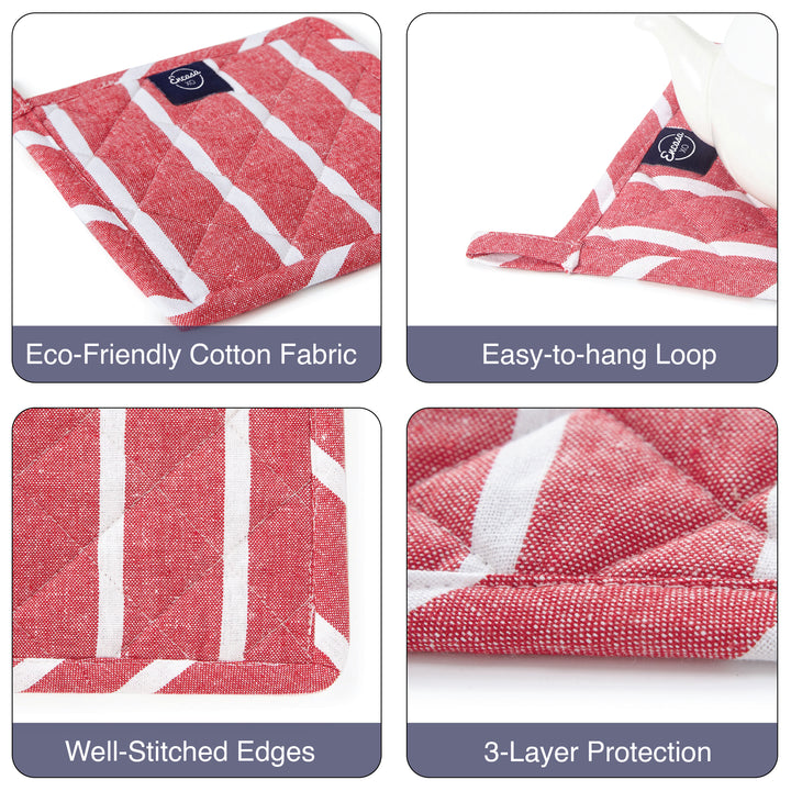 Cotton Roma Red Stripes Pot Holders (Pack of 2)