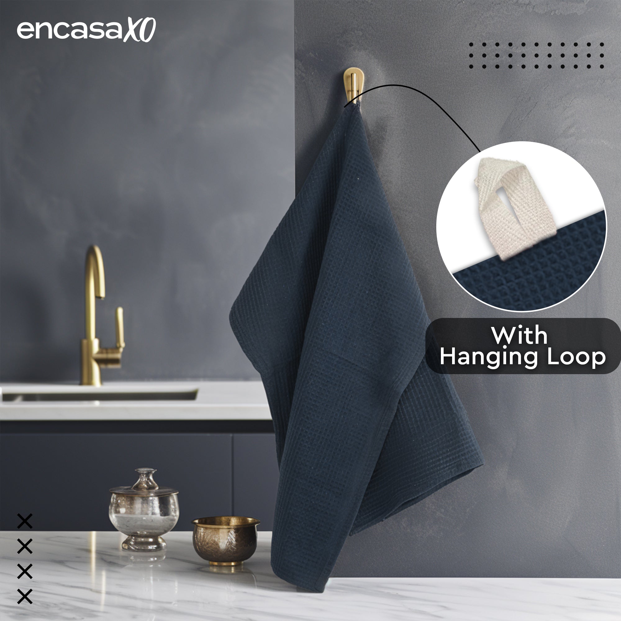 Cotton Navy Blue Kitchen Towel (Pack of 4)