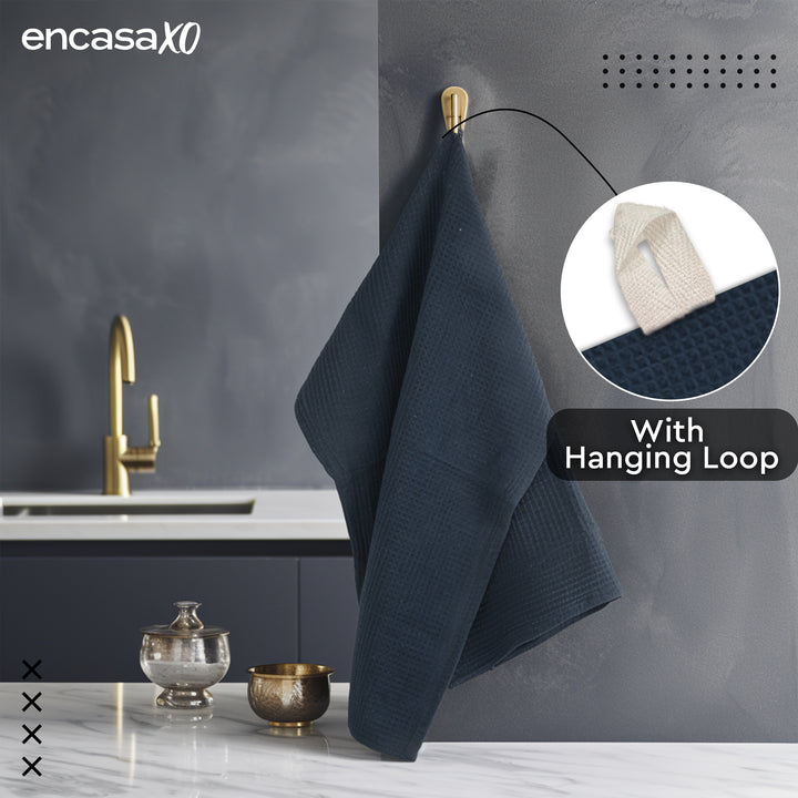 Cotton Navy Blue Kitchen Towel (Pack of 4)