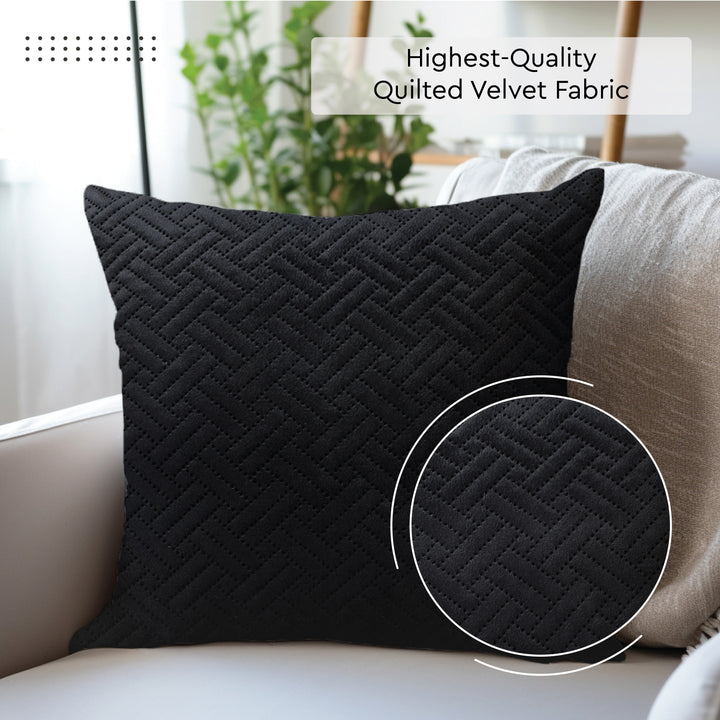 Quilted Velvet Black Cushion Cover (Pack of 2)