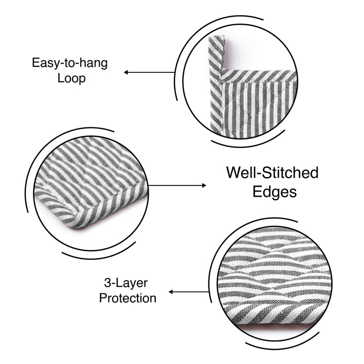 Cotton Ticking Black Pot Holders (Pack of 2)
