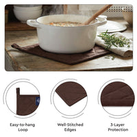 Cotton Dark Taupe & Beige Apron + Oven Glove + Pot Holder (Pack of 3)