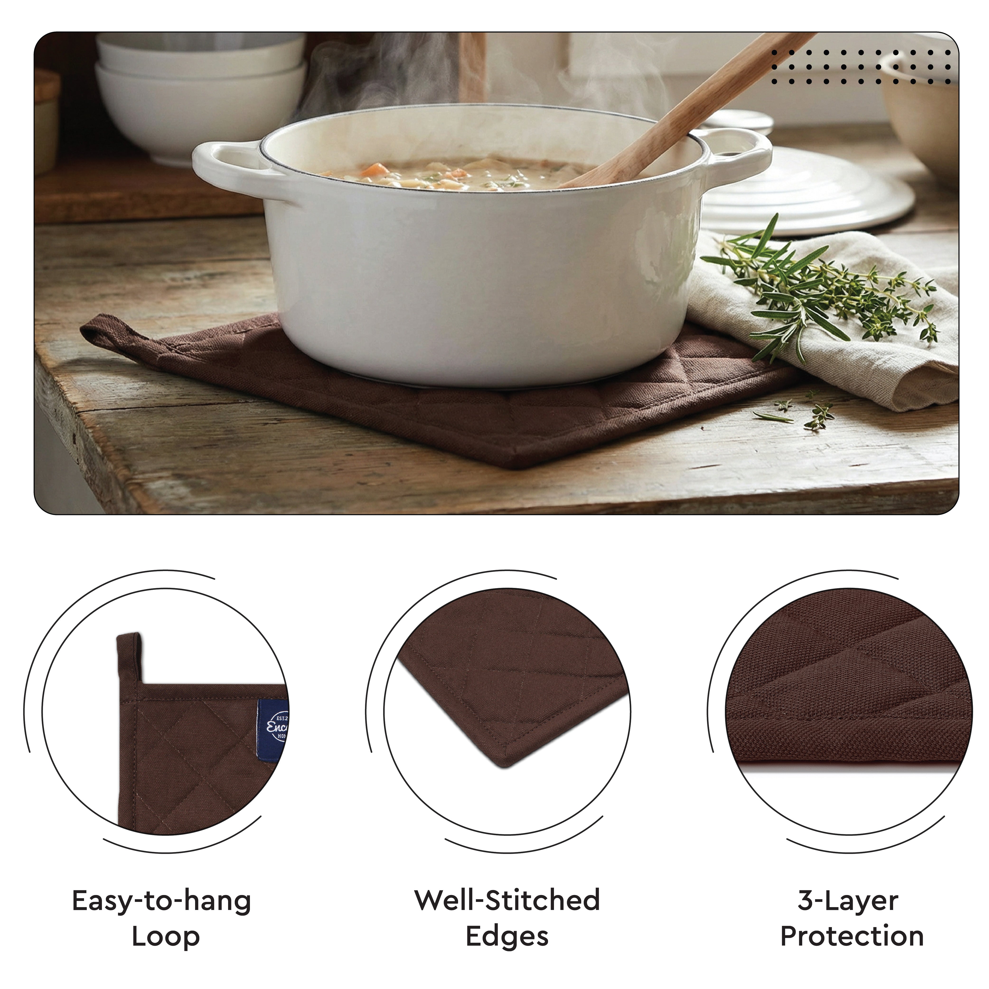 Cotton Dark Taupe & Beige Apron + Oven Glove + Pot Holder
