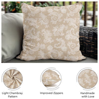 Chambray Cotton Floral Beige Cushion Cover (Pack of 2)