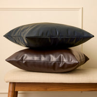 PVC Leather Dark Brown Cushion Cover (Pack of 2)