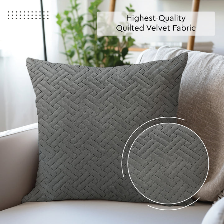 Quilted Velvet Dark Grey Cushion Cover (Pack of 2)