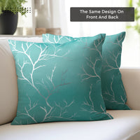 Blackout Polyester Twigs Teal Cushion Cover (Pack of 2)