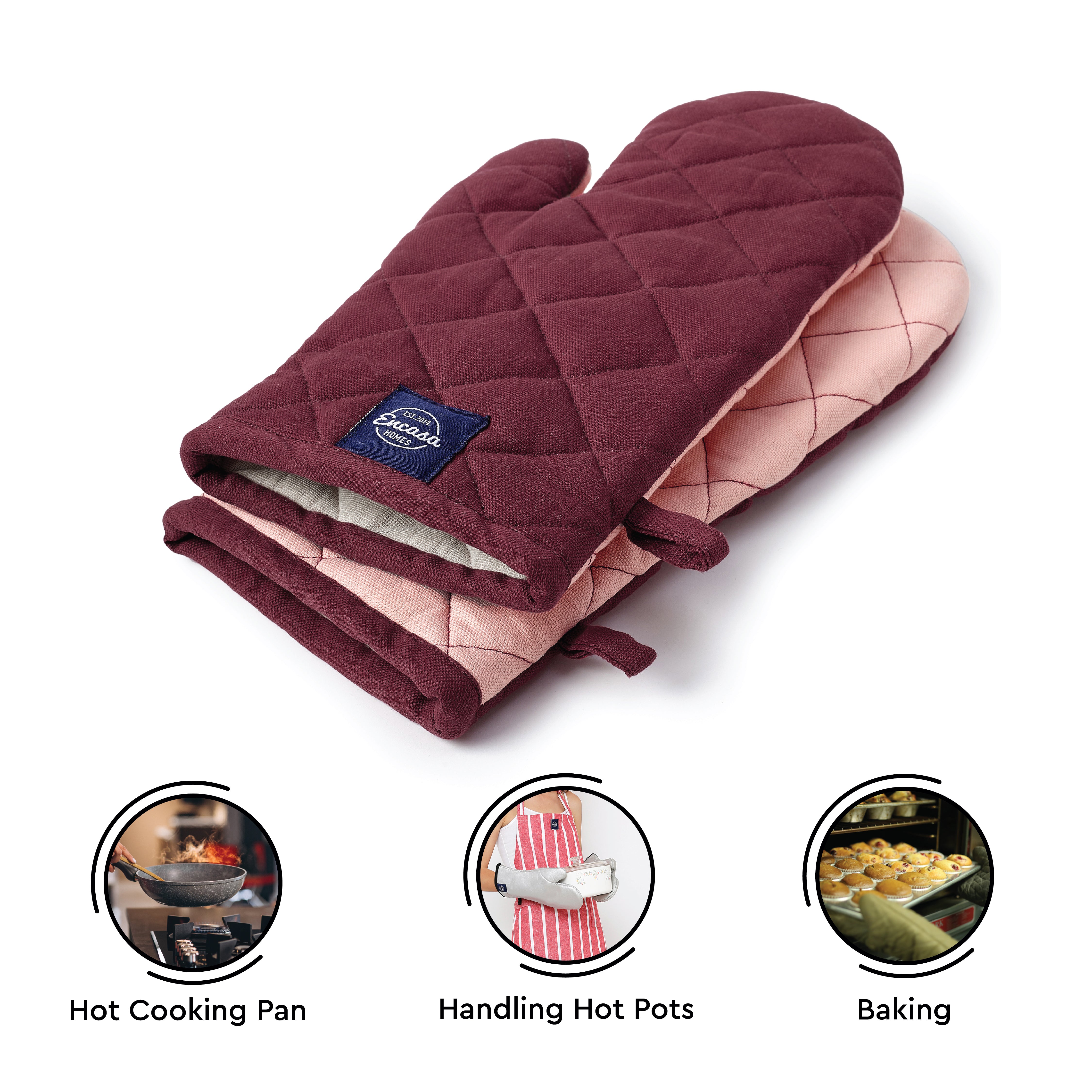 Cotton Maroon Oven Gloves (Pack of 2)