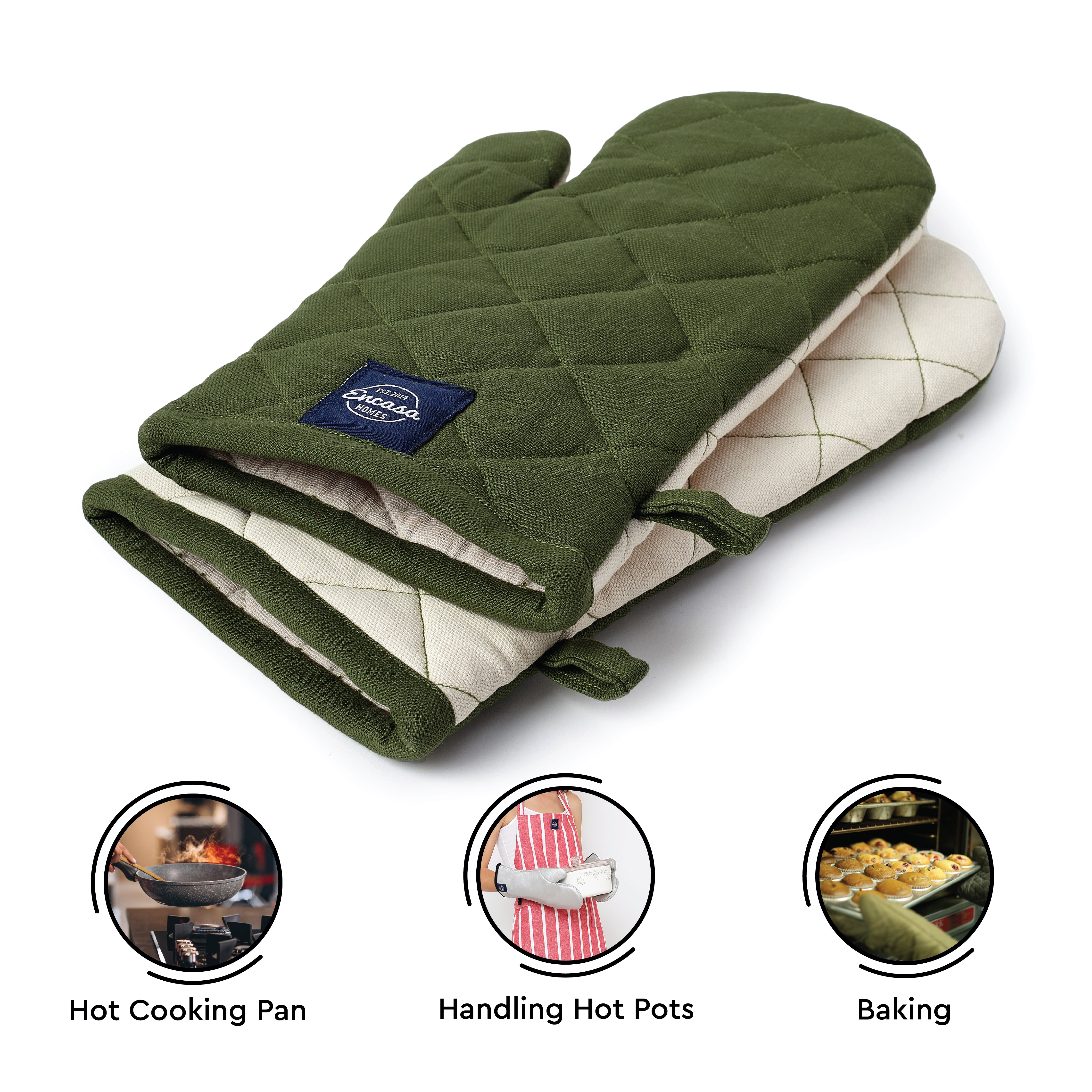 Cotton Leaf Green Oven Gloves (Pack of 2)