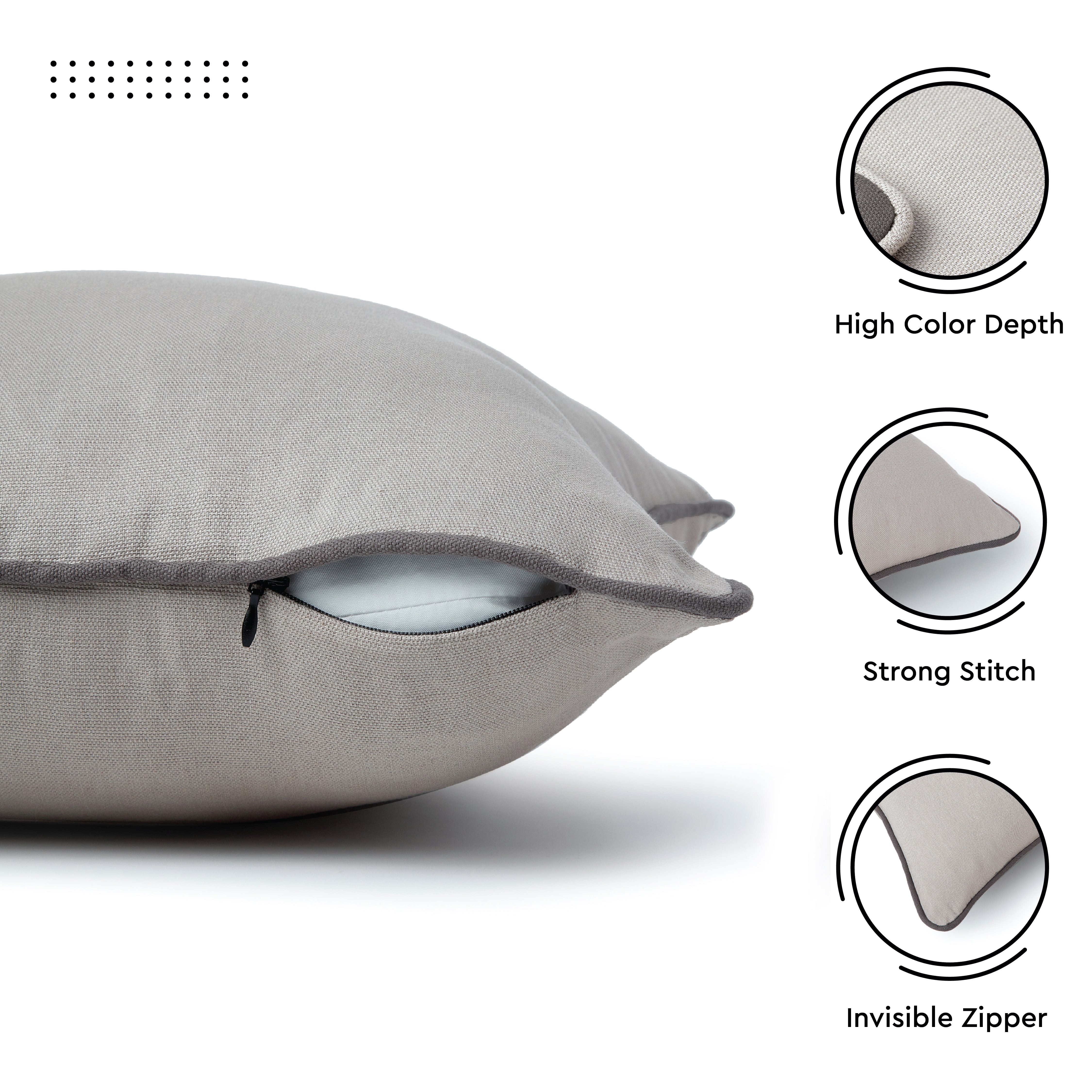 Cotton Light Grey with Grey Cushion Cover (Pack of 2)