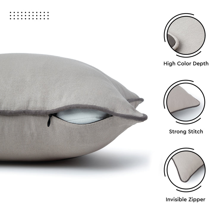 Cotton Light Grey with Grey Cushion Cover (Pack of 2)