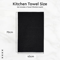 Waffle Grey Black Kitchen Towel (Pack of 4)