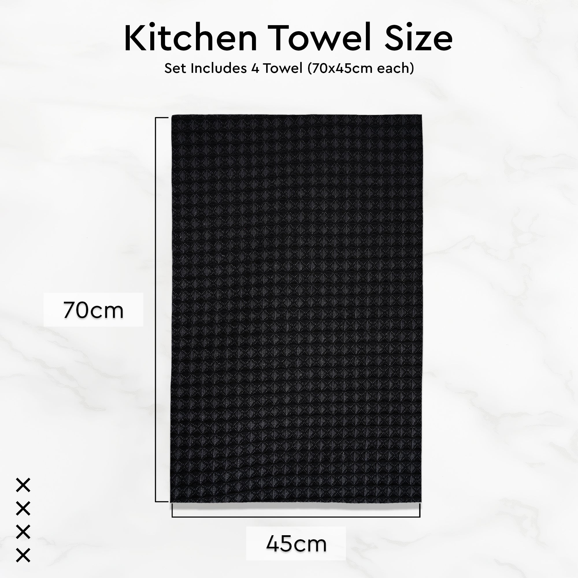 Waffle Grey Black Kitchen Towel (Pack of 4)