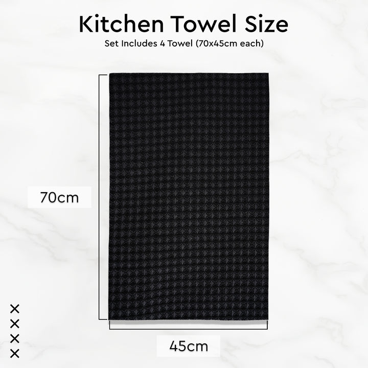 Waffle Grey Black Kitchen Towel (Pack of 4)